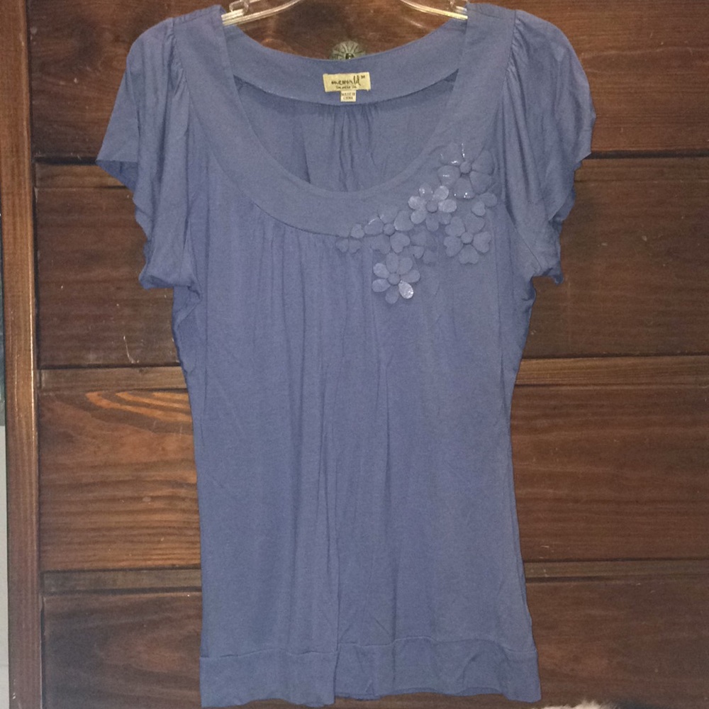 ONE WORLD Blue Blouse with Floral Detail